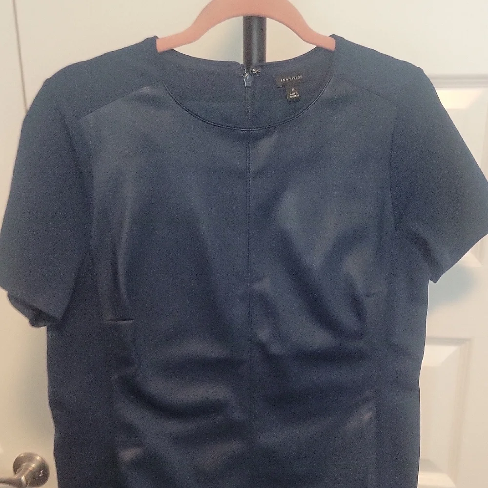 Ann Taylor Faux Leather Mixed Media Shift Dress - Picture 2 of 7